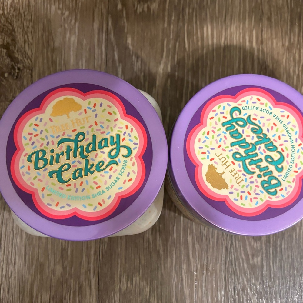 Tree hut birthday cake scrub and lotion